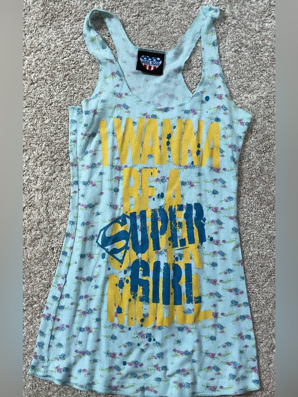 Junk Food Clothing Light Blue Floral 'I Wanna Be a Super Girl' Tank